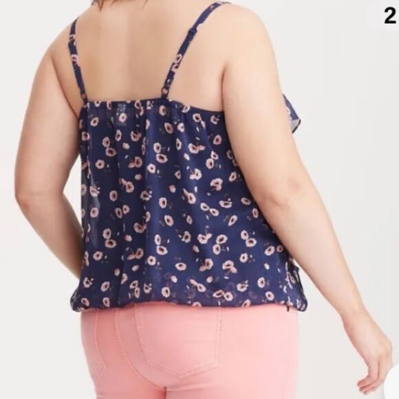 Torrid Wm’s Sz 3X Blue Floral Flower Ruffle Chiffon Banded Bottom Cami Top - Picture 4 of 8